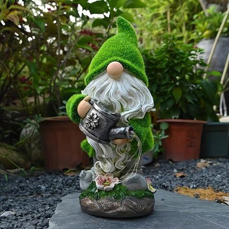 Arrosoir Solaire Élfe Extérieur, Décoration de Jardin en Résine pour Pelouse et Cour, Œuvre Artisanale avec Nain Enneigé - Cadeau Idéal Noël ou Fêtes (1/5)