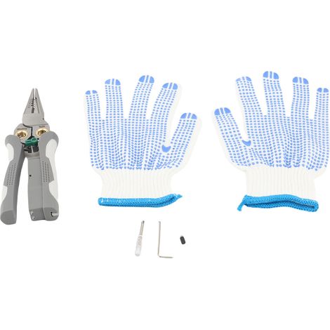 Pince dénuder 8 en 1 avec testeur tension – Coupe-câble sertisseuse splitting électricien antidérapant inox gris, électricité (1/4)