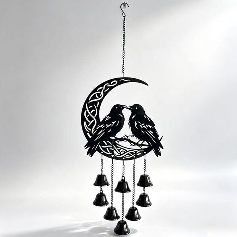 (Best-seller international) Carillon à vent gothique en métal « Corbeau sombre » – Décoration suspendue style sombre pour Halloween, jardins et balcons (1/4)