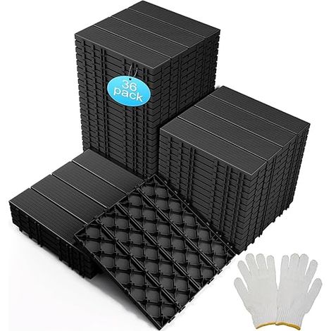 Dalles de Terrasse en PVC pour Jardin,Dalle Terrasse en Plastique Composite, Revêtement de sol Extérieur Résistant aux Intempéries pour Patio, Balcon, Béton 30 x 30 cm (Gris foncé) (1/5)