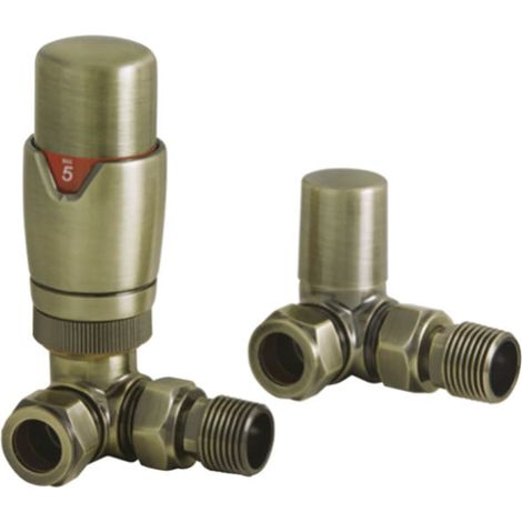 Heatwave Prime Brushed Brass Corner Thermostatic Radiator Valve Set (1/2)