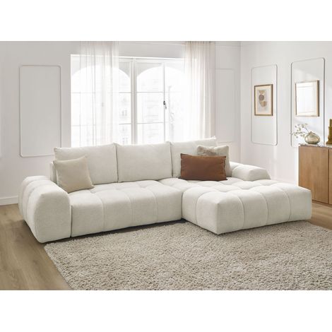 BOBOCHIC - Canapé d'angle convertible coffre EVEREST tissu chiné Angle droit Blanc (1/5)