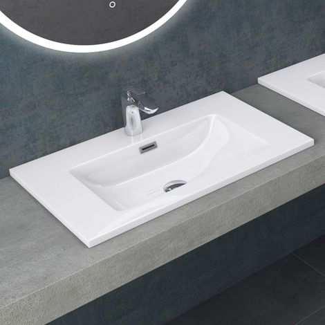 Mai & Mai Lavabo da Incasso 70X48X14cm, Lavandino Bagno Colossum02-700 da Minerale Fuso,Bianco (1/5)