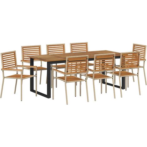 Maison Exclusive - Set da Pranzo per Giardino 9 pcs Beige Legno di Acacia Massello
