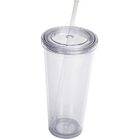 Gobelets en plastique dur avec couvercle et paille, gobelets en plastique transparent à double paroi, gobelets en plastique, gobelets de fête (710 ml) (1/5)