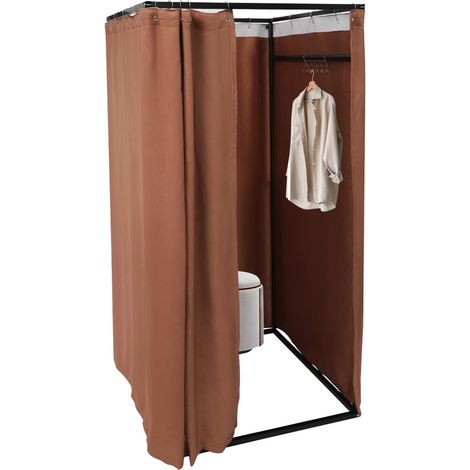 Vestiaire autoportant, Cintre carré, vestiaire portable, rideau brise-vue, dressing temporaire, cloison pour centre commercial, magasin de vêtements, salle d'essai (marron)