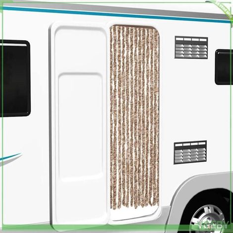 377318 Rideau anti-mouches beige et marron foncé 56x185 cm chenille (1/5)