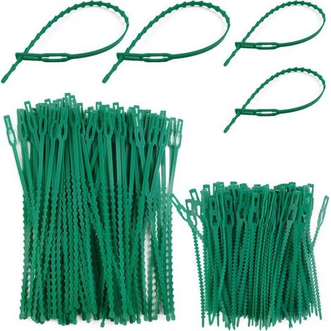 Lot de 200 attaches pour plantes ajustables - Attaches de jardin multifonctionnelles, flexibles et résistantes - Pour soutenir les plantes, les arbres et les arbustes - Vertes (1/4)