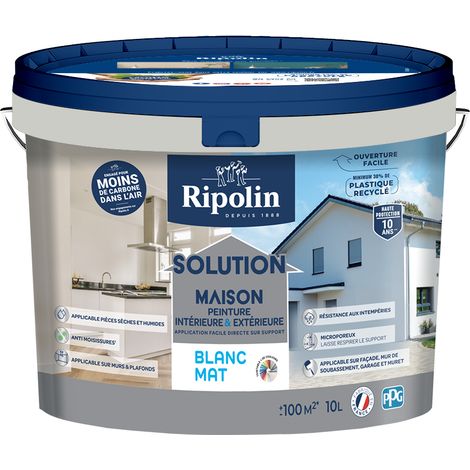 Peinture Interieure et Exterieure Solution maison - Mat - 10L - Blanc - Ripolin