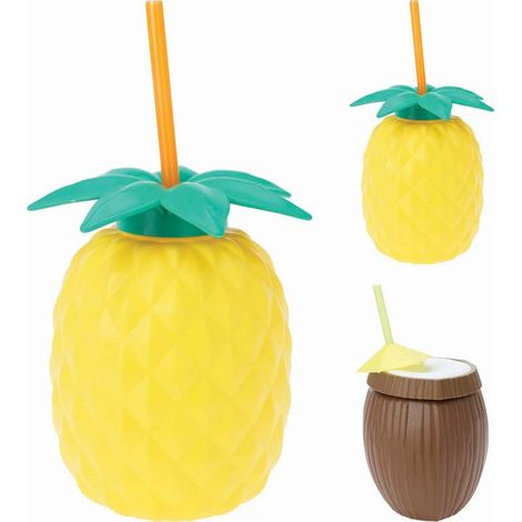 Verre Ananas avec Paille en Plastique 850ml - Couvercle à Visser en Forme de Feuille et Paille Incluse - Idéal pour Décorer une Fête Hawaïenne (1/2)