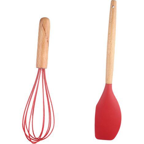 Ustensiles De Cuisine En Silicone Et Bois - Résistants À La Chaleur Sans Bpa - Pour Cuisson Et Pâtisserie - Lot De 2 (1/5)