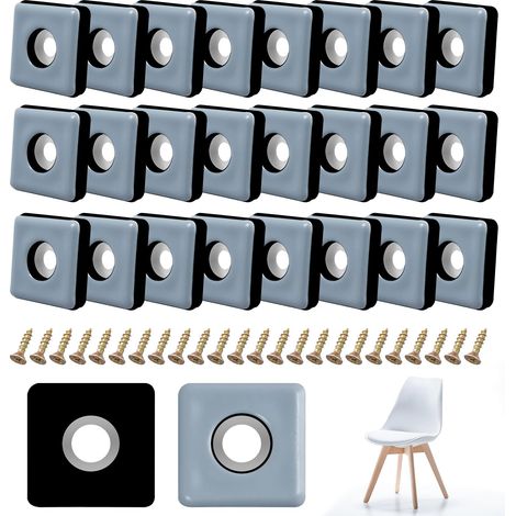 24 Pieces Patins Meubles, 25mm Patin Meuble Glisseur Patins avec Vis, Patin Glisseur Pied de Chaise à Visser Carres pour Bureau Canape Chaise Sol en Bois Carrelage (1/5)