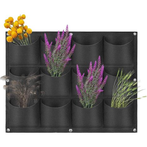 Bolsas para macetas colgantes, macetas verticales de pared, adecuadas para la decoración de plantas de pared en interiores y exteriores, 12 bolsas, color negro.