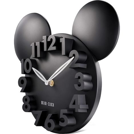 [JAMAIS UTILISÉ]Horloge Murale Enfant Mouse Noire Chiffres 3D Pendule Murale Quartz pour Chambre Ecole Maternelle 32x28cm (1/5)