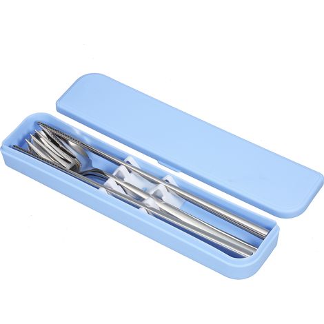 Juego de cubiertos reutilizables de acero inoxidable 304 con estuche, que incluye palillos, cuchara y bizcocho ideal para la escuela, la oficina y el campamento. Perfecto para la escuela, la oficina o (1/5)
