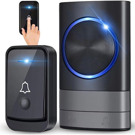 Set de sonnette de porte sans fil radio étanche IP65, sonnette extérieure pratique pour la maison et l’entrée principale (1/5)