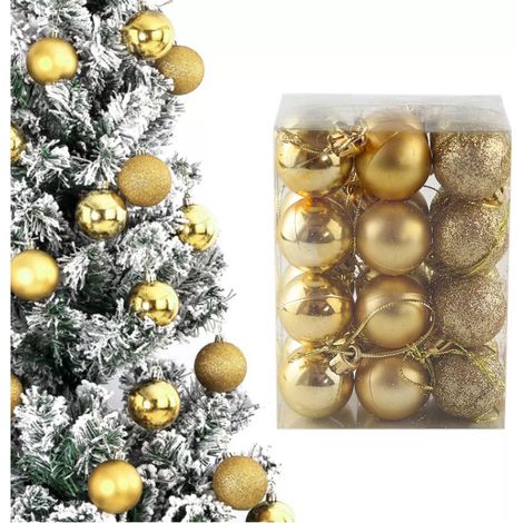 Lot de 24 boules de Noël dorées de 3 cm, styles assortis légers et pailletées (1/5)