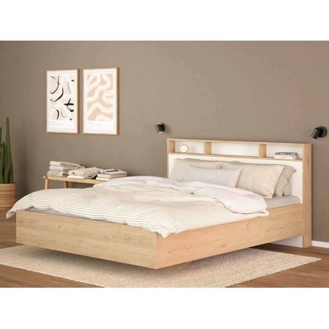 Dmora - Letto matrimoniale Charlene, Sommier per camera da letto, Giroletto per stanza, Struttura porta materasso, 216x170 h1 cm, Rovere e Bianco (1/5)