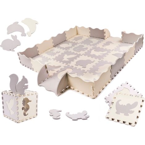 Schaumstoff-Puzzlematte/Kinderlaufstall 36el. grau-ecru