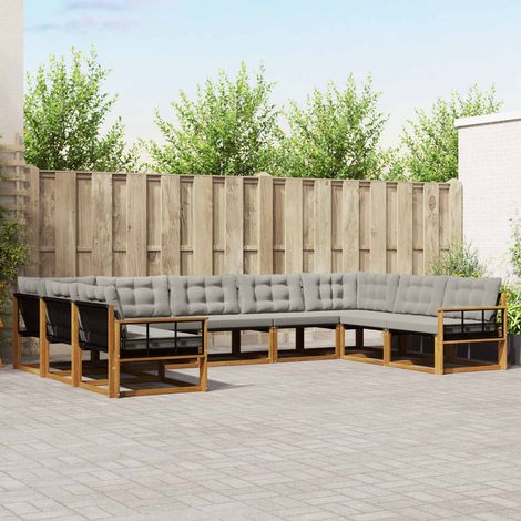 vidaXL Outdoor-Sofagarnitur mit Kissen 9 pcs Natürlich und Hellgrau (1/5)