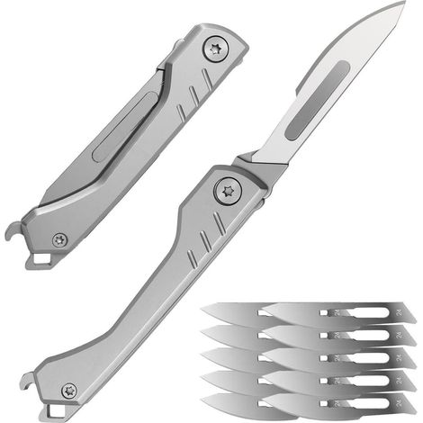 Couteau pliant scalpel avec 10 lames interchangeables, acier inoxydable, couteau de poche EDC pour extérieur et camping