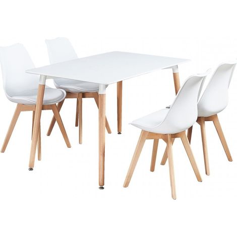 5 Pieces Retro and Modern Scandinavian Dining Set - a Halo White Dining Table & White Dining Chairs Set of 4 (1/5)