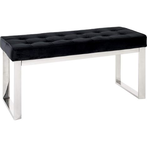 HAKU Möbel Panca acciaio inox, nero, Acciaio inossidabile, tessuto di velluto - Dim. L 100 cm x A 48 cm x P 41 cm, Stile Art Deco (1/3)
