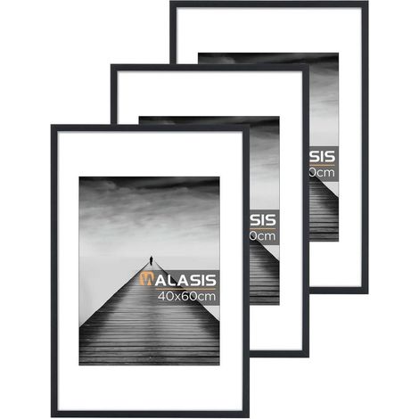 Bilderrahmen 60x40 Passepartout Acrylglas 3er Set Schwarz 40x60 (1/5)