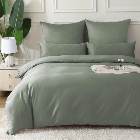 Bettwäsche-Set 135x200 cm Baumwolle Satin Grau 2-teilig mit Reißverschluss