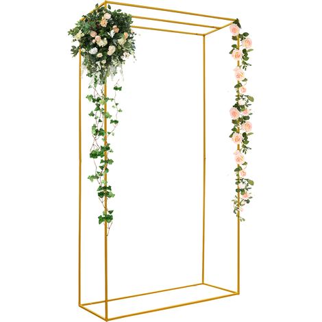 Cadre rectangulaire de mariage en métal doré au sol, arche métallique, support pour arrangements floraux, décoration pour mariage, fête, cérémonie et événement, 1.62x2.8 m (1/5)