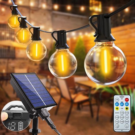 Guirlande lumineuse solaire d'extérieur 9 m avec télécommande, 15 + 1 LED, étanchéité IP44, 8 modes, pour jardin, terrasse, cour, Noël, mariage, fête