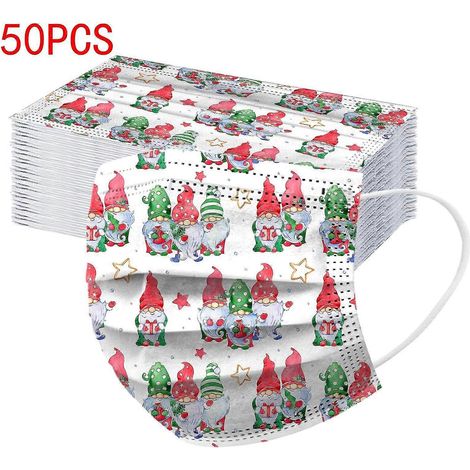 50 masques jetables Kawaii pour adultes, imprimés, avec filtres 3 plis, décorations de Noël et d'Halloween.