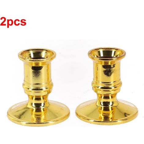 Lot de 2 petits bougeoirs coniques dorés, décoration de table, jolis supports en plastique pour l'intérieur, décoration de chambre, cadeau de Noël ou de pendaison de crémaillère. (1/5)