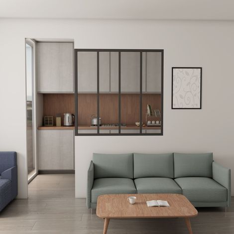 Verrière atelier fixe - Kit en aluminium noir mat - Dimensions : 123 x 108 cm - 4 carreaux de vitrage inclus