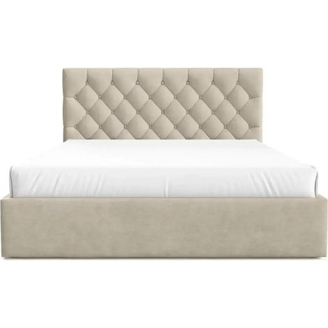 EMILE - Lit coffre tissu velours 160x200cm - Beige (1/5)