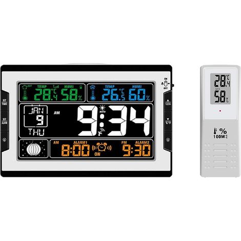 Multifunktionale Digitaluhr mit Innen-/Außenthermometer und Hygrometer