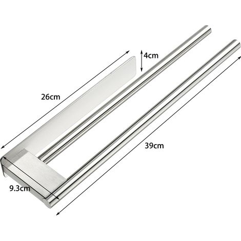 Porte-Serviettes Adhésif Double Barre Inoxydable pour Salle de Bain, sans Perçage, Fixation Murale Robuste, Idéal pour Cuisine et WC, Lot de 2 Serviettes (1/3)
