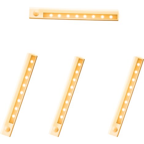 Bande LED, 4 unités, 23,6 cm, blanc chaud, détecteur de mouvement, pour la décoration de meubles, téléviseurs, étagères et environnements intérieurs.-AquaForge (1/4)