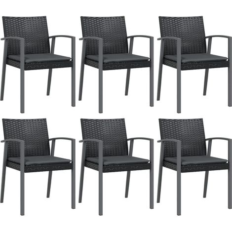 Maison Exclusive - Chaises de jardin et coussins lot de 6 noir 56,5x57x83 cm rotin (1/5)