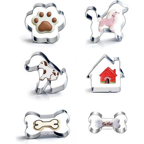 Un set di 6 formine per biscotti a forma di osso e piccole formine per biscotti a forma di cane. (1/4)