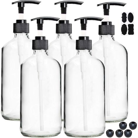Lot de 5 Bouteilles de Pompe de Lotion en Verre Rechargeables Vides 250ML, Distributeur Flacon Pompe (1/5)