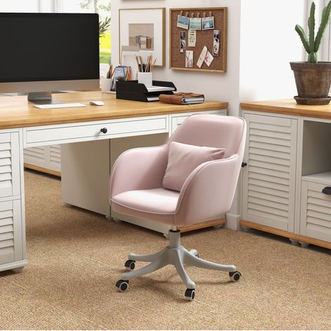 Silla de oficina con masaje vibratorio, altura regulable, USB, terciopelo rosa DESVIAE (1/5)