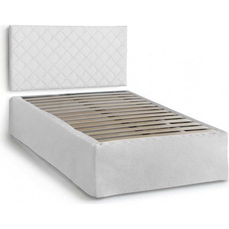 Talamo Italia - Letto piazza e mezza Anas, Set testata in ecopelle con rete ortopedica e mantovana, 100% Made in Italy, adatto a materasso da Cm 120x190, Bianco (1/4)