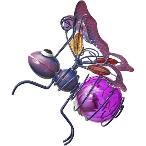 Statue d'insecte en fer solaire avec guirlande lumineuse LED décorative, violette-- (1/5)