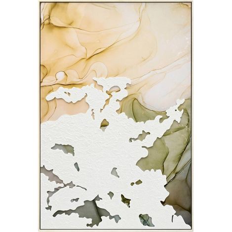 Tableau abstrait vert blanc relief effet brillant décor mural - blanc relief vert dégradé beige (1/3)