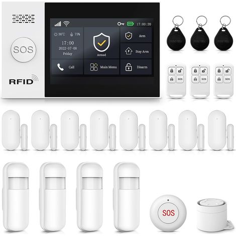 Écran Tactile Complet 4,3" WiFi Alarme Maison sans Fil, 4G Systeme Alarme Maison, Alarme Maison avec 120db Sirène, 21 Pièces: Détecteur de Mouvement, Télécommandes, Capteurs de Fenêtre et de Porte (1/5)