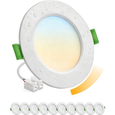 Pack of 10 LED Recessed Spotlights, Dimmable with 3 Color Temperatures, IP44, Bathroom, 68-80mm Hole (1/5)