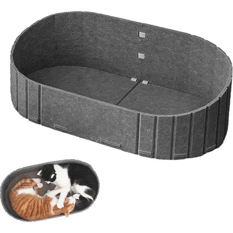 1 - Lit pour chat - Canapé en feutre - Surface à griffer intégrée - Design ovale douillet pour intérieur et extérieur - Gris foncé - 60x60 cm (1/5)