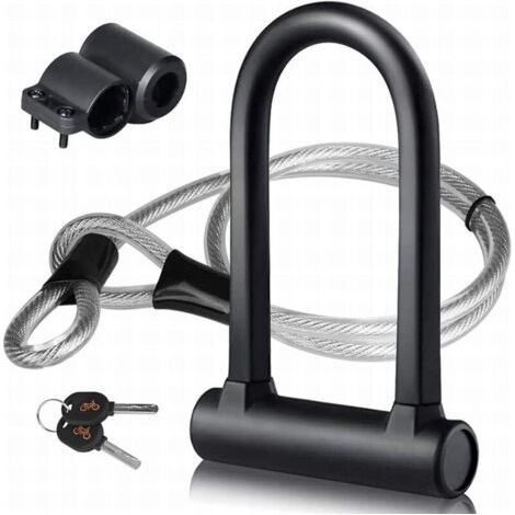 Antivol de vélo, Antivol en U pour vélo avec 1,2 m Flex Acier cable et Support de Montage Robuste pour Vélo, Bicyclette, Scooters, etc