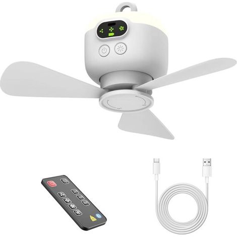 Tragbarer Deckenventilator für Zelte, 8000-mAh-Akku, 3 abnehmbare Flügel, automatische Abschaltung, 4 Windgeschwindigkeiten, für den Außenbereich, Pergolen, Veranden und Strände (1/4)